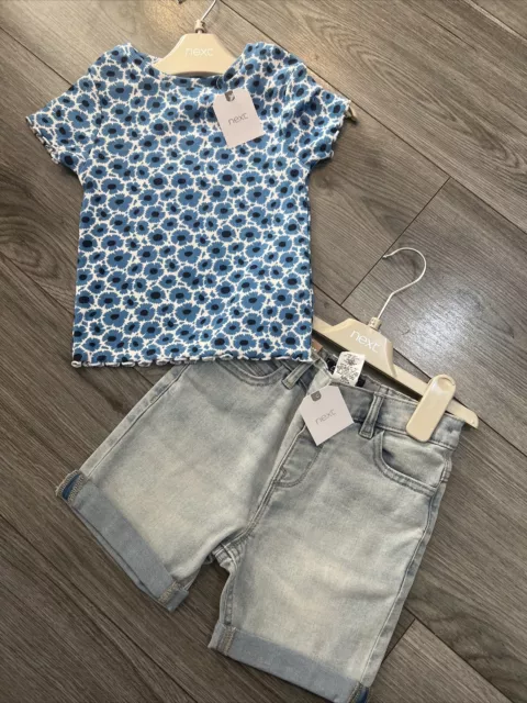 Next Girls Age 3-4 Floral Top And Denim Shorts Summer Outfit Bundle BNWT