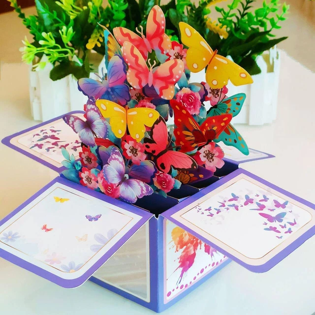 Biglietto Pop-Up 3D Farfalla Rosa | Cartolina Compleanno Donne Fai Da Te Con Kit Creativo | Ideale Per Auguri E Regali Personalizzati