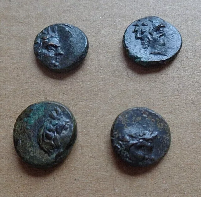 Greek Coins PANTIKAPAION in TAURIC CHERSONESOS 150BC Pan Caps of Dioscuri -4 (a)