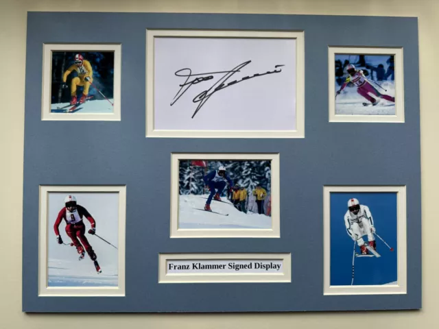 Winter Olympics Skiing Franz Klammer Signed 16" X 12" Double Mounted Display