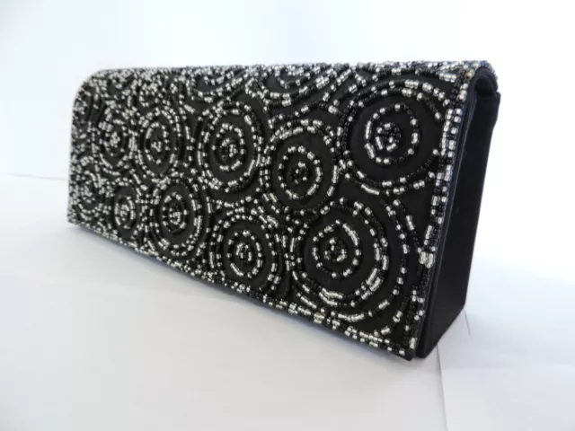 Evening Bag Purse Clutch Handbag Wedding Black and White Spirals Beaded Party