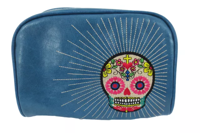 Lavishy Day of the Dead Flower Sugar Skull Embroidered Cosmetic Bag