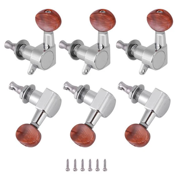 Folk Guitar Wooden Tuning Pegs Machine Heads - Brown Silver Oval Button