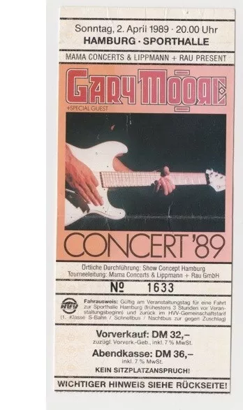 Gary Moore - After The War Tour 89, Original Konzertkarte.