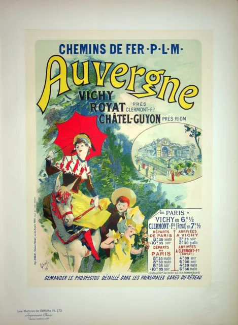 J. CHERET: Chemins de fer P.L.M : Auvergne, LITHOGRAPHIE originale signée, 1899