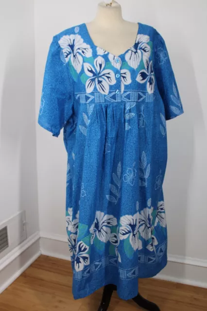 NWOT ANTHONY RICHARDS 4X Blue Hawaiian Floral Muumuu House Day Dress ...