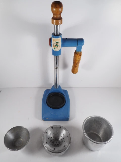 Máscara manual prensa de jugos cítricos hierro fundido azul y aluminio construcción pesada