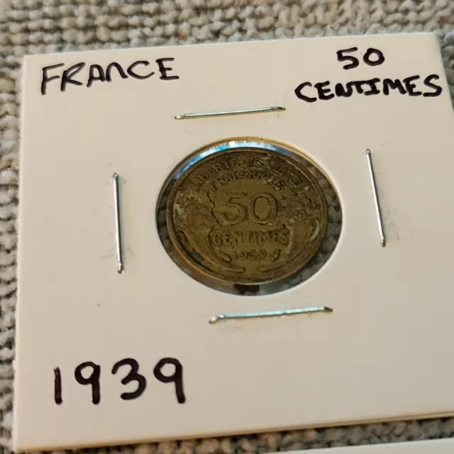 5 French Coins 50 Centimes-X2 10 Francs-X1 1/2 Franc-X2 1939 1940 1955 1956 1966 2