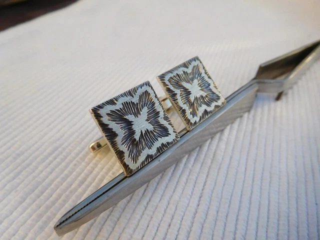 Boutons De Manchette Vintage En Argent Massif – Motif étoile En Relief – Modèle B174 – Occasion En Très Bon état