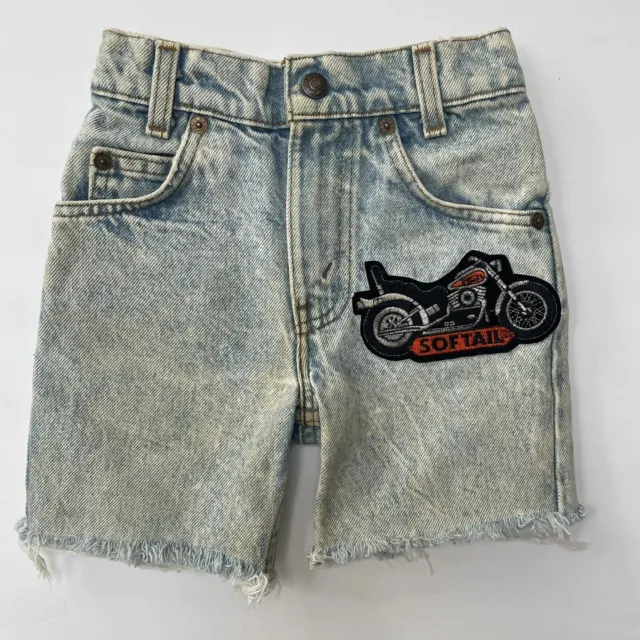 VTG Little Levi's Orange Tab Cut-Off Shorts Motorcycle Patch Biker Cute USA 7