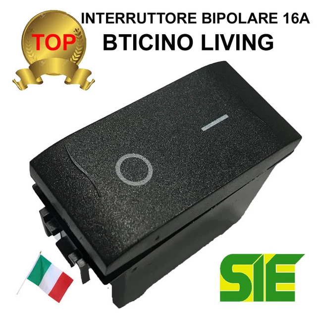 Interruttore Bipolare Bticino Living Light | 16A 250V | Nero | 1 Modulo | Compatibile - Foto 3