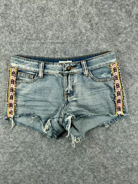 Others Follow Denim Shorts Womens 26 Blue Jean Western Native Trim Beads Cut Off