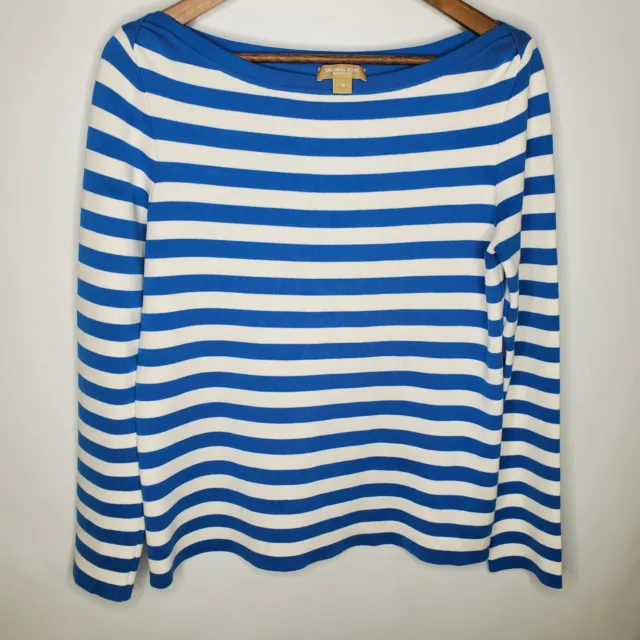 Michael Kors Collection Womens Blue Striped Boatneck Sweater Size M Long Sleeve