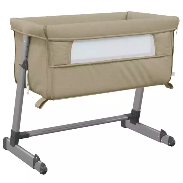 Lit pour bÃ©bÃ© avec matelas Taupe Tissu de lin 2