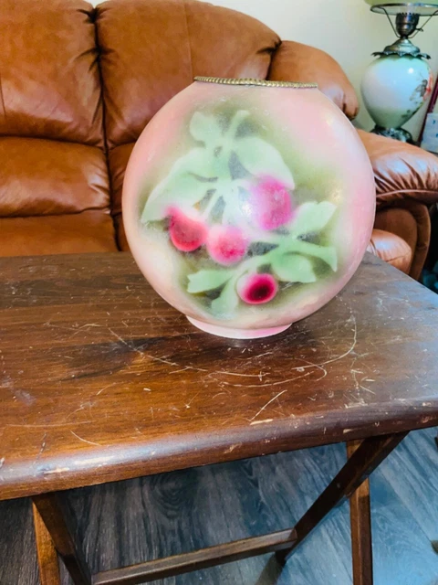 Antique Vtg beautiful Oul lamp Globe Shade floral cherries cherry ?