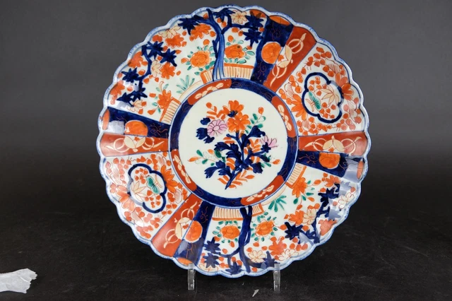 31.5 cm / 12.4 inch antique japanese Imari lobed 5 color wall plate