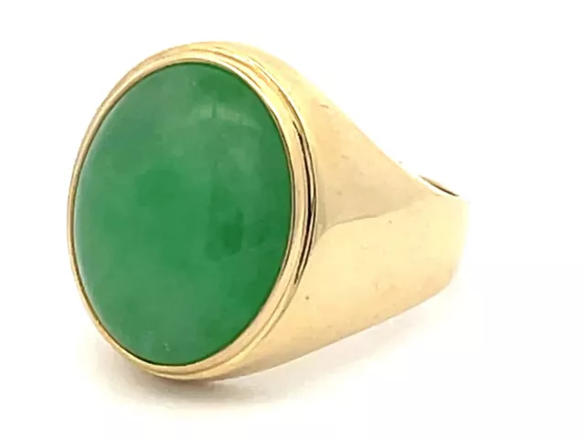 Antique 18x15 Natural Green Jade Large Men's Ring 14k Yellow Gold Over Jade Ring