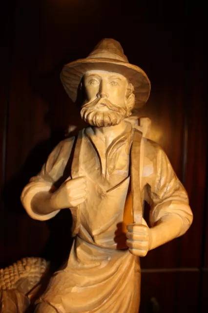 19" Wood Hand Carved Vintner Wine Grower Maker Figure Statue Sculpture Carving 3