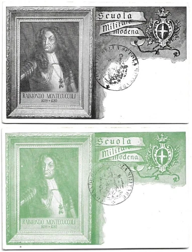 CARTOLINA MILITARE ,2 CARTOLINE SCUOLA MILITARE DI MODENA R.MONTECUCCOLI 1900 Ca
