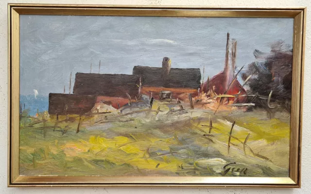 Ölgemälde Kunstwerk mit Rahmen Bild Malerei Oil Painting Meer Feld Landschaft