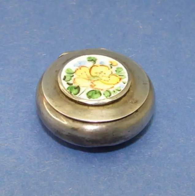 Vintage B Co Sterling & Painted Floral Accent Trinket Pill Box