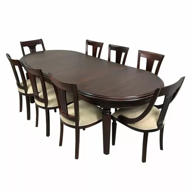 Solid Mahogany Wood Oval Extension Dining Set 2.5m Table 8 Chairs Antique Style