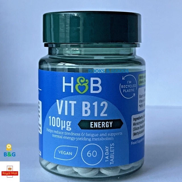 H&B VITAMIN B12 100ug 60 Tablets Vegan Help Immunity Metabolism Vegan