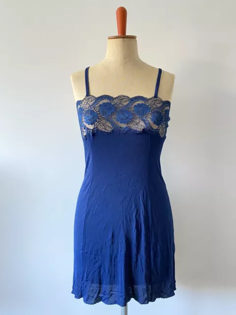Vintage Unterkleid Negligee Spitzen Kleid Nachthemd Unterrock Blau 38 M Rar
