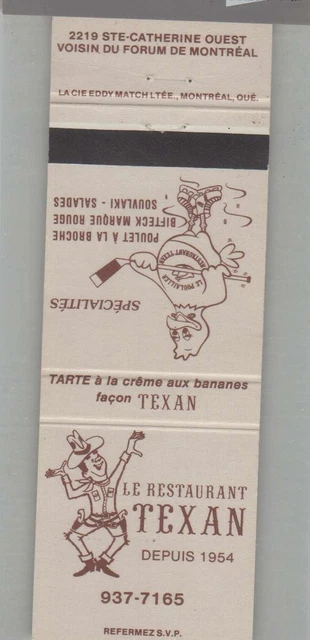 Matchbook Cover - Rooster - Le Restaurant Texan Montreal, Quebec