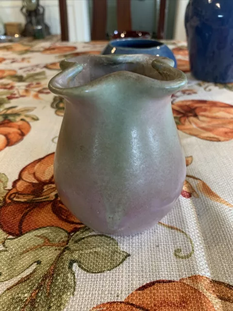 Muncie Pottery Lilac & Green Vase 4" tall Marked on Base York PA