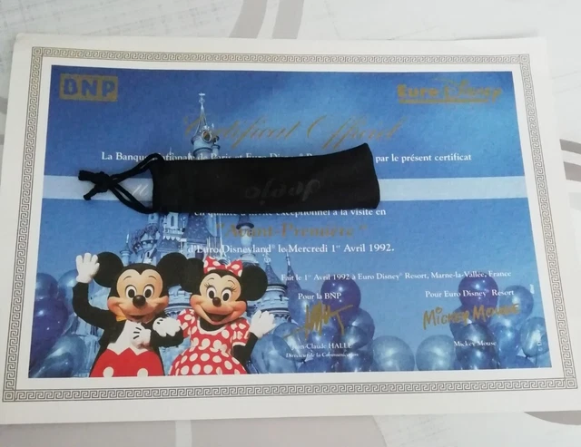 Certificat euro disney 1er avril 1992 disneyland paris avant première BNP