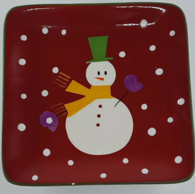 Pier 1 Imports Christmas Snow Hand Painted Dolomite Holiday Plate 6x6x1 In EUC