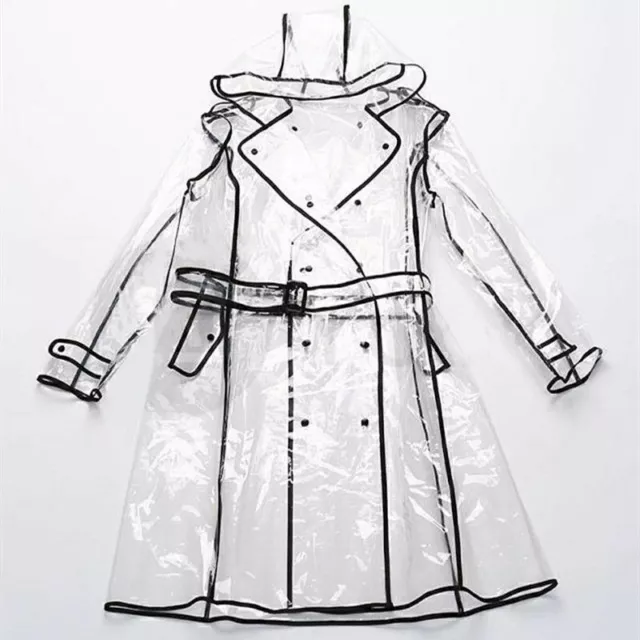 Damen Regenmantel Regenjacke EVA Transparent Reise Kapuze Regenschutz Draussen B