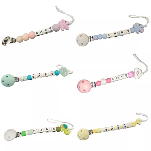 Personalised dummy clip slicone pacifier holder soother chain baby boy girl gift