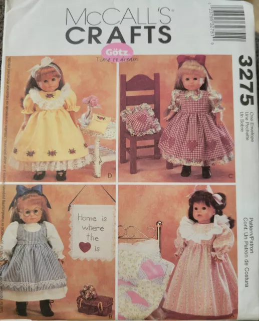 McCalls #3275 Doll Sewing Pattern 18 inch Doll Dresses, Pinafore, Nightgown