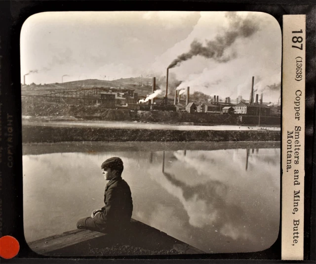 2-187 Magic Lantern Glass Slide Photo Copper Smelters Mine Butte Montana