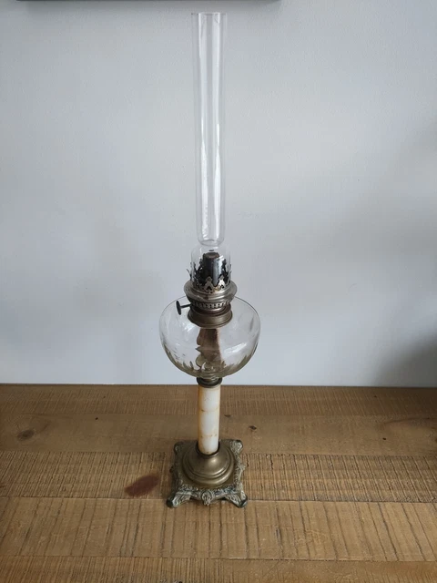 Lampe à Pétrole Vintage KOSMOS BRENNER - Verre Transparent Et Blanc, Fonctionnelle, 50,5cm