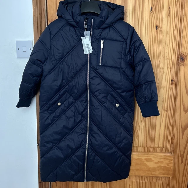 Girls navy duvet hooded puffer coat  age 7-8 River Island