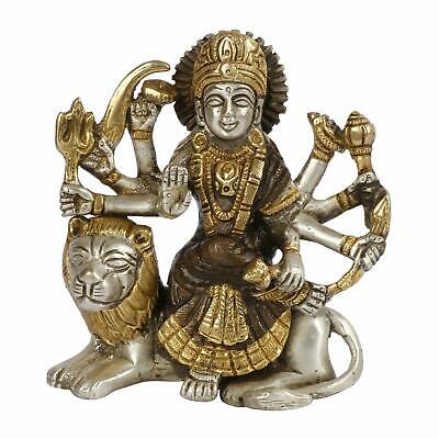 Sharvgun Durga Statue de déesse de Durga Assis sur Lion-Hindou Décorations pour Maison Figurines en Laiton 11 Pouces 5,6 kg 