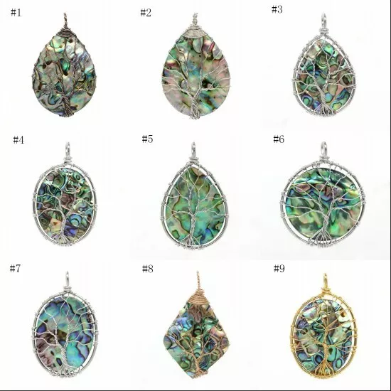 Natural Abalone Shell Tree of Life Pendant for Women Copper Wire Wrapped Jewelry