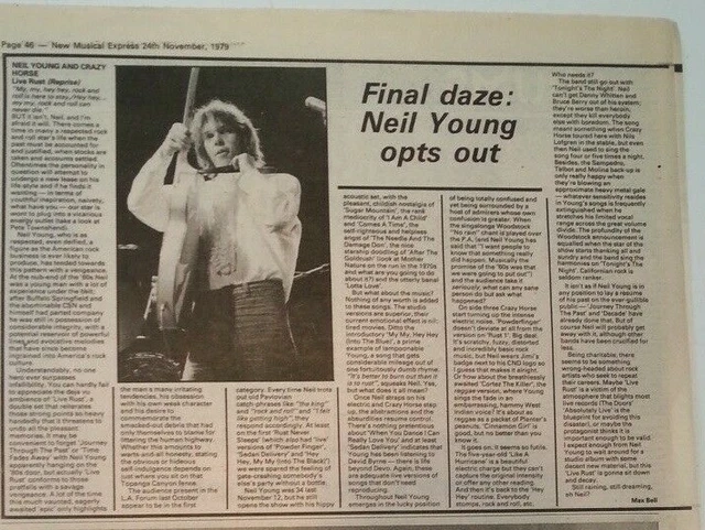 NEIL YOUNG Live Rust album review 1979 UK ARTICLE / clipping