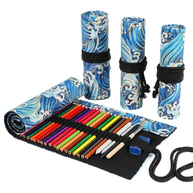 Stationery Pen Bag Canvas Pencil Bag Storage Pouch Pen Curtain Case Makeup Wrap