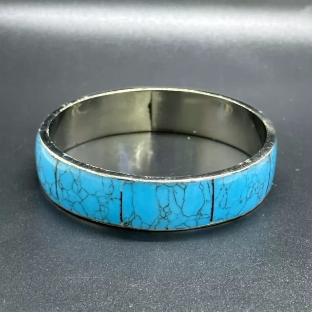 Beautiful Afghan Handmade Vintage Pressed Turquoise SilverPlated Stunning Bangle