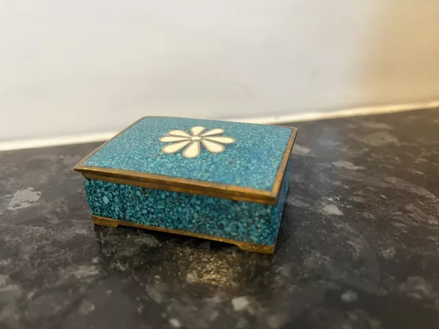 Small brass / enamel  vintage hinged Trinket Box