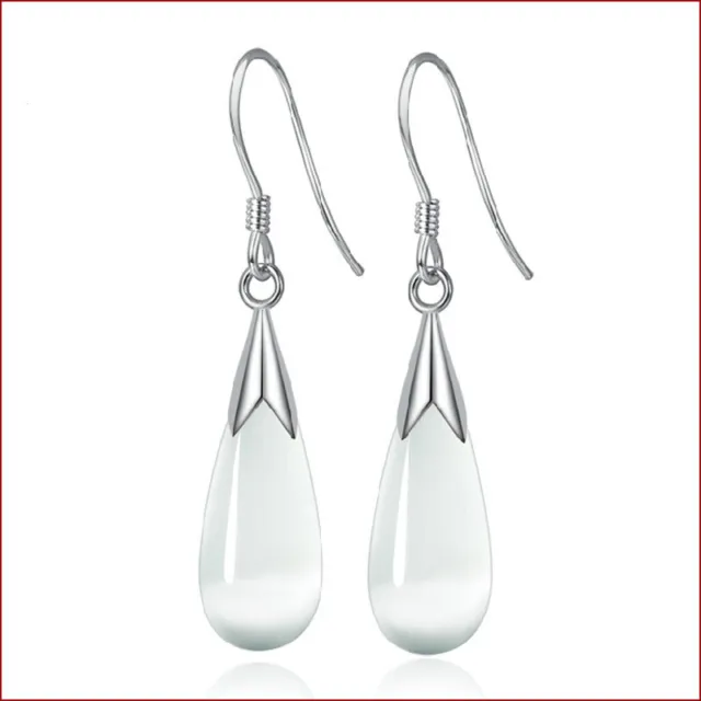 White Pink Water Drop Opal Dangle 925 Sterling Silver Earrings Womens Jewelry