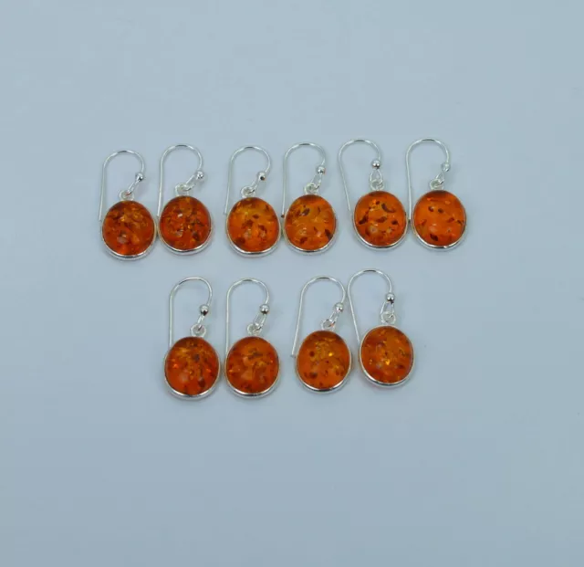 WHOLESALE 5PC 925 SOLID STERLING SILVER YELLOW AMBER HOOK EARRING LOT w407
