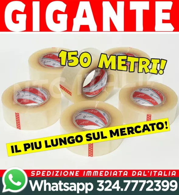 ROTOLI  GIGANTI 150mt NASTRO ADESIVO 50x150m SILENZIOSO TRASPARENTE✨IMBALLAGGIO