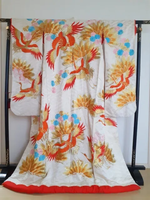 Japanese Kimono Uchikake Luxurious Wedding Pure Silk 183cm White Crane K1501