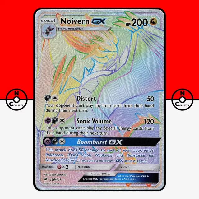 Pokemon Noivern GX 160/147 Burning Shadows Hyper Rare Rainbow MP