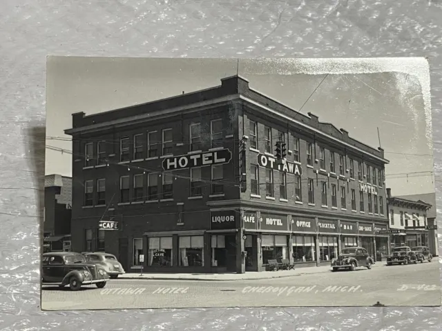 Vtg 1940’s Ottawa Hotel Cheboygan Michigan RPPC Postcard Cocktail Bar